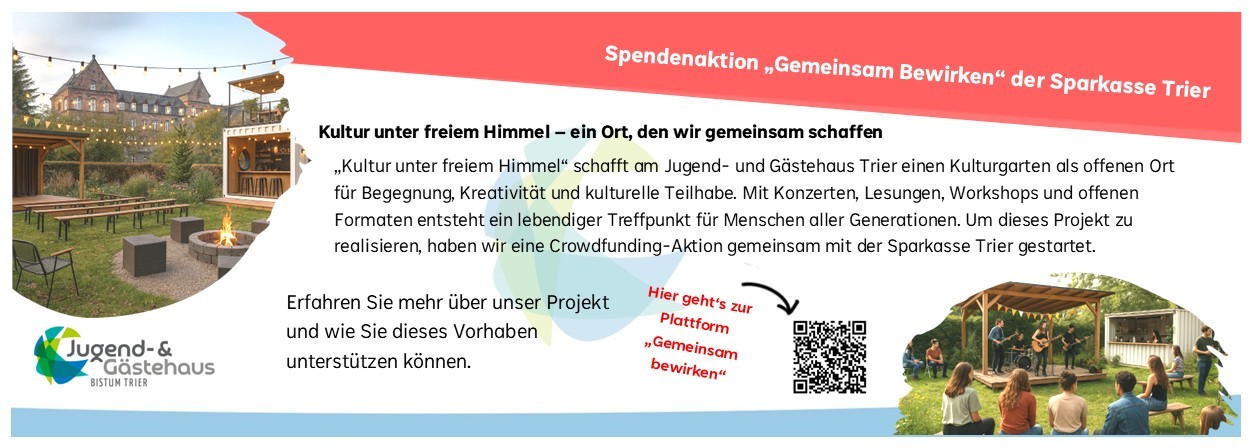 Plakat mit Bildern Holzbühne, Bänken (c) Jugendhaus Plakat mit Bildern Holzbühne, Bänken